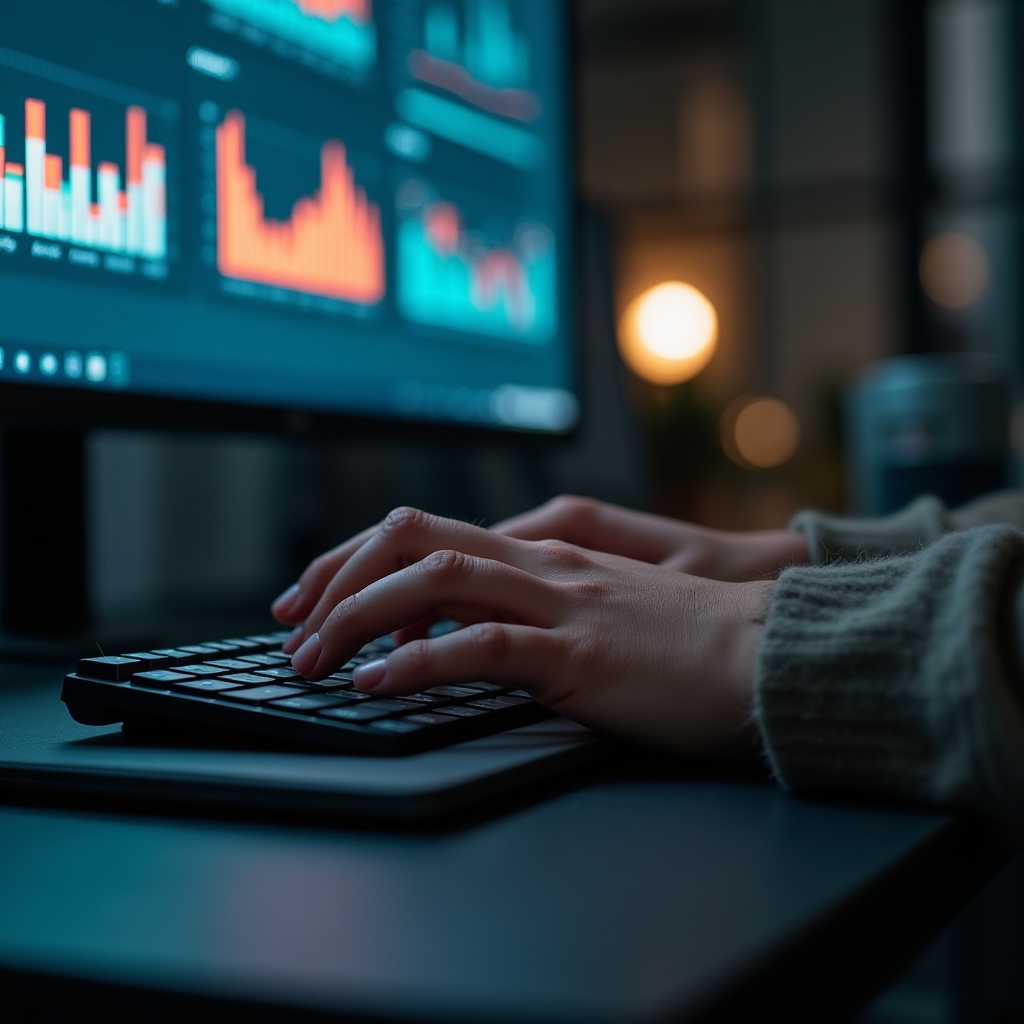 Detailní záběr na obrazovku s datovým dashboardem během analýzy